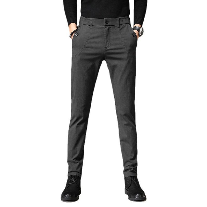 Business Menns Fritidsbukser 2024 Slim Fit Ensfargede Bukser