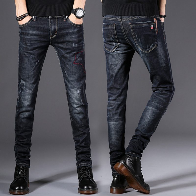 Jeans Herre Slim Fit Casual Vinterbukser
