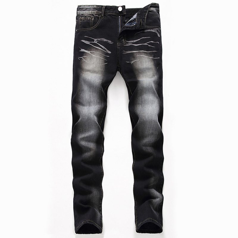 Jeans Herre Svart Straight Mid Rise Glidelås