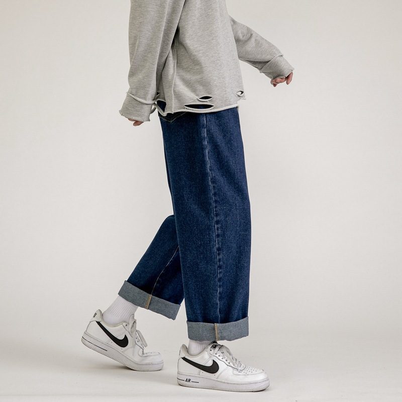 Jeans Med Vidde Ben Herrebukser Trendy Uformell Rett Løs