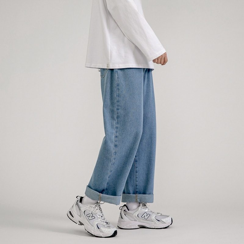 Jeans Med Vidde Ben Herrebukser Trendy Uformell Rett Løs