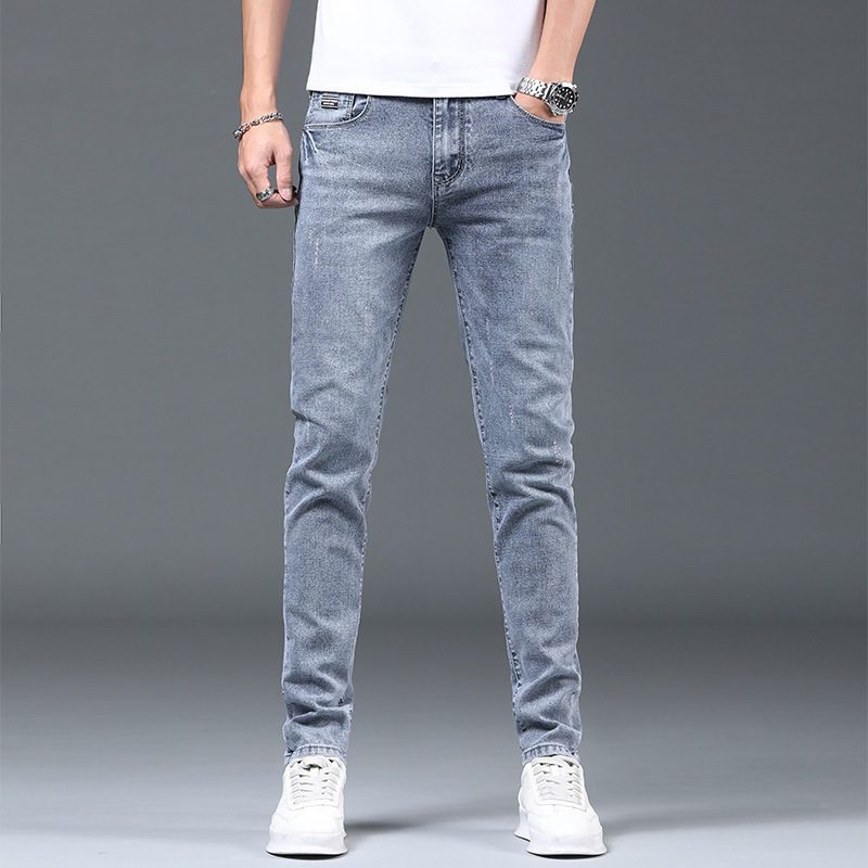 Lys-farget Tynn Seksjon Slim-fit Jeans Menns Ni Poeng Revet Blyant Bukser Trend