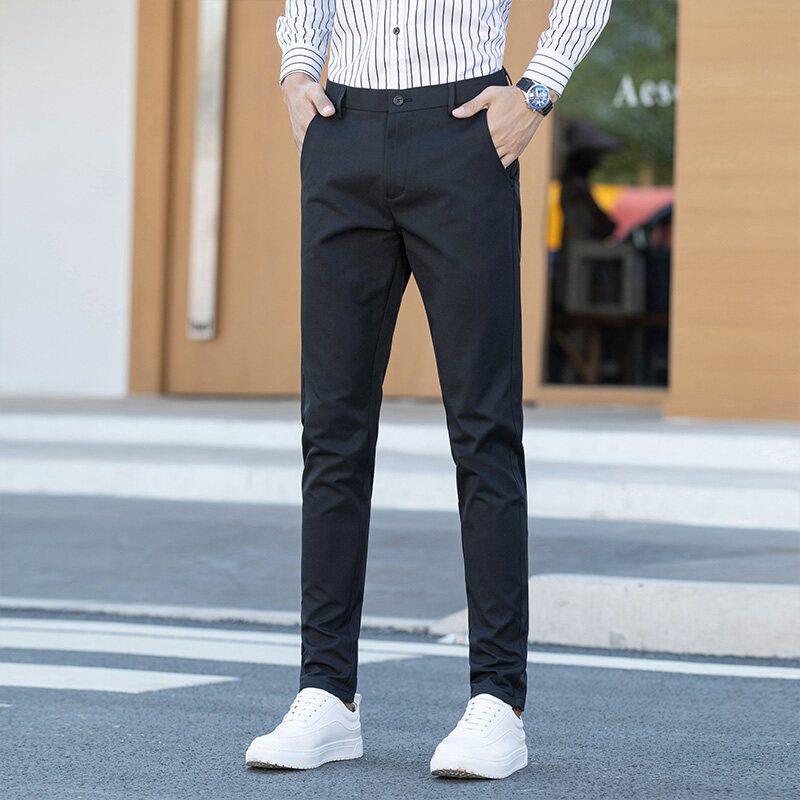 Menns Fritidsbukser Elastisk Rett Ben Slim Fit Slankende Solid Farge