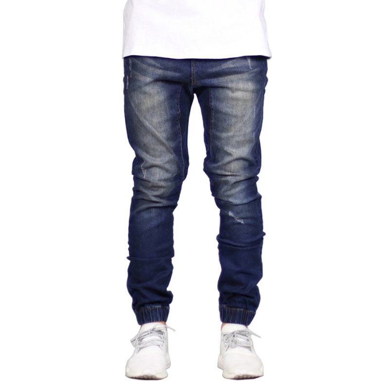 Mørkeblå Jeans For Menn Trendy Stretchy Knyte Føtter