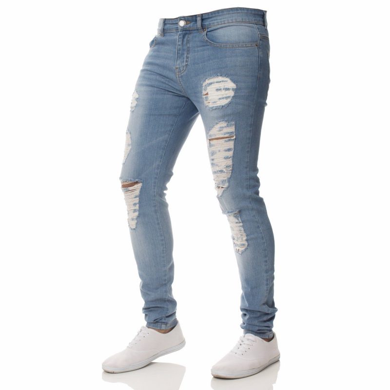 Mote Uformelt Jeans For Menn Personlighet Rippede Hull Slim Fit Små Føtter Kjekke