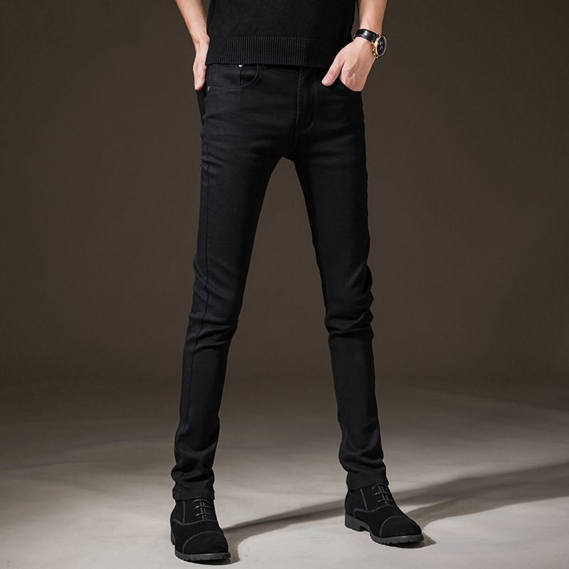Svarte Jeans For Menn Slim Fit Små Føtter Strekkhull