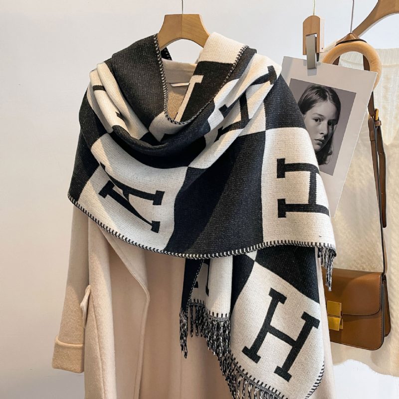 2024 Nytt Cashmere Dusk Skjerf Kvinner H Høst Og Vinter Varmt Dobbeltsidig Hals Air-condition Teppe Sjal