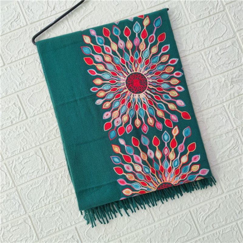 Broderte Blomster Kashmir Solsikkeskjerf Kvinne Høst Og Vinter Brudekjole Brud Dusk Sjal Dobbeltbruk
