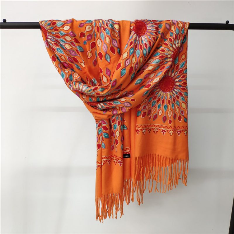 Broderte Blomster Kashmir Solsikkeskjerf Kvinne Høst Og Vinter Brudekjole Brud Dusk Sjal Dobbeltbruk