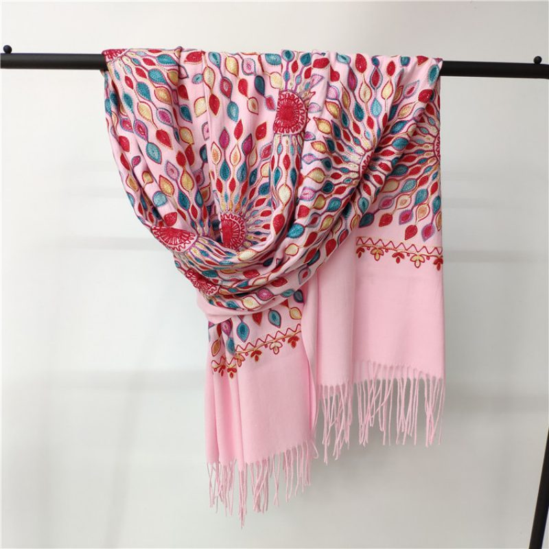 Broderte Blomster Kashmir Solsikkeskjerf Kvinne Høst Og Vinter Brudekjole Brud Dusk Sjal Dobbeltbruk