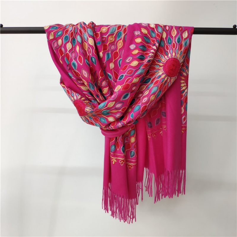 Broderte Blomster Kashmir Solsikkeskjerf Kvinne Høst Og Vinter Brudekjole Brud Dusk Sjal Dobbeltbruk