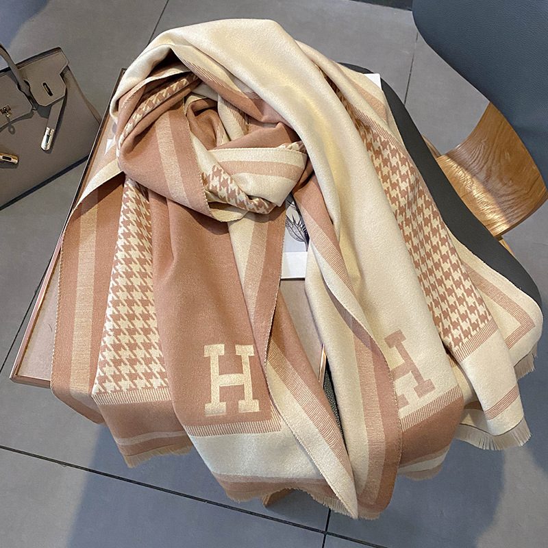 Essential Houndstooth Skjerf Dame Høst Og Vinter Cashmere Sjal H Letter Varmt