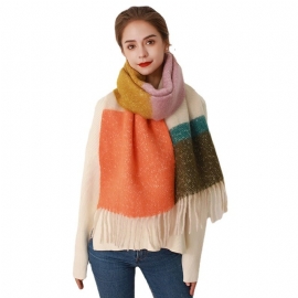 Ny Farge Kontrast Stripete Mohair Skjerf Kvinner Høst Og Vinter Cashmere Tykt Dusk