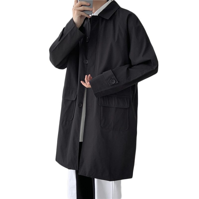 Mellomlang Windbreaker Jakke Løs Menn Trend Casual Kåpe Ensfarget