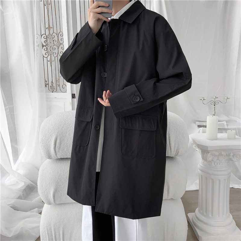 Mellomlang Windbreaker Jakke Løs Menn Trend Casual Kåpe Ensfarget