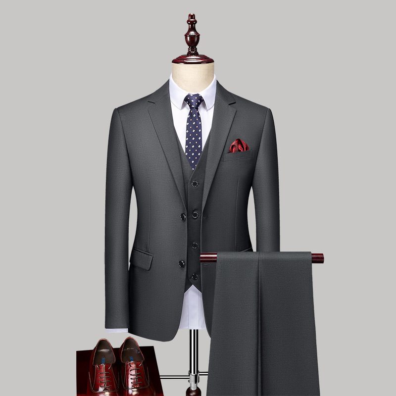 Drakter Herre Business Casual Dress Ensfarget Slank To Knapper Profesjonell Formell Tredelt