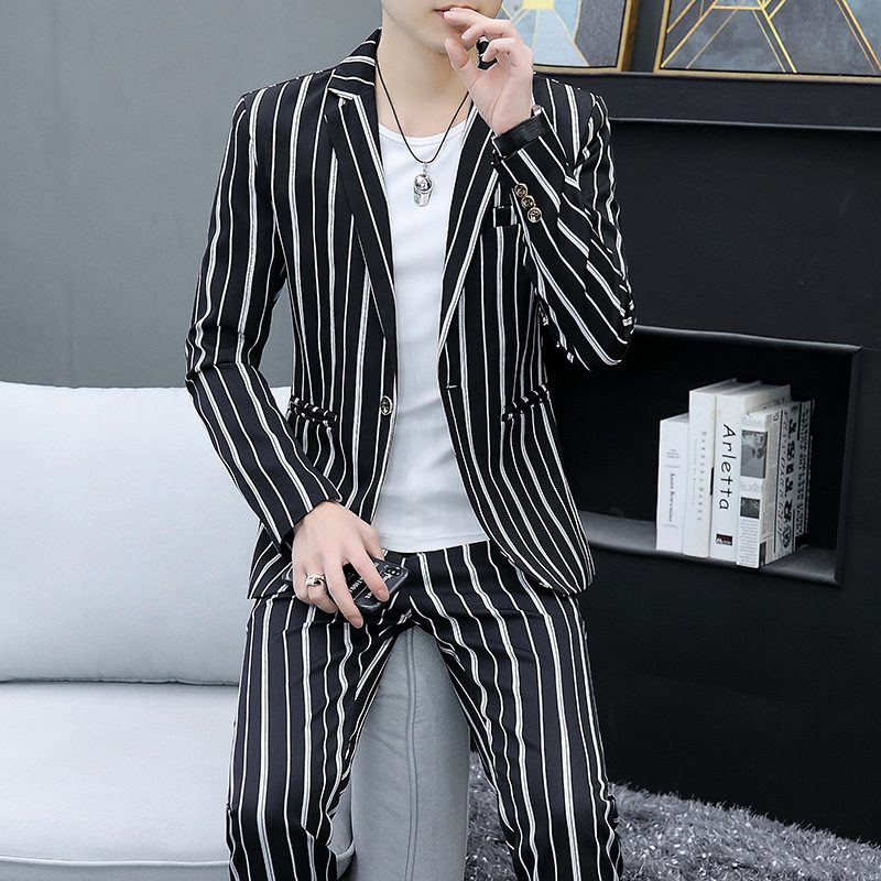 Drakter Herre Striper Ungdom Uformell Todelt Slim Fit Jakker