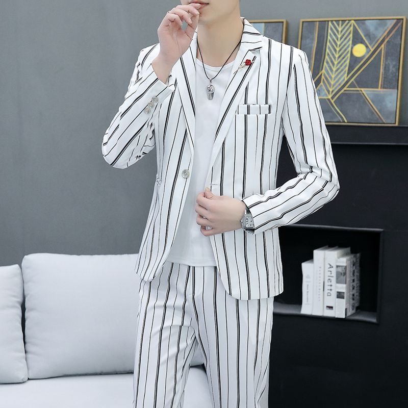 Drakter Herre Striper Ungdom Uformell Todelt Slim Fit Jakker