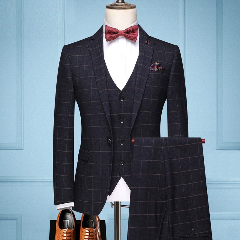 Menns Tredelt Dress Dresskjole Slank Business Casual Kjole Rutete