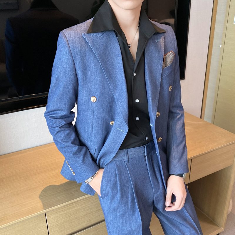 Uformell Dress Herre Dobbelspent Ensfarget Jakke Slim Fit Kjekk