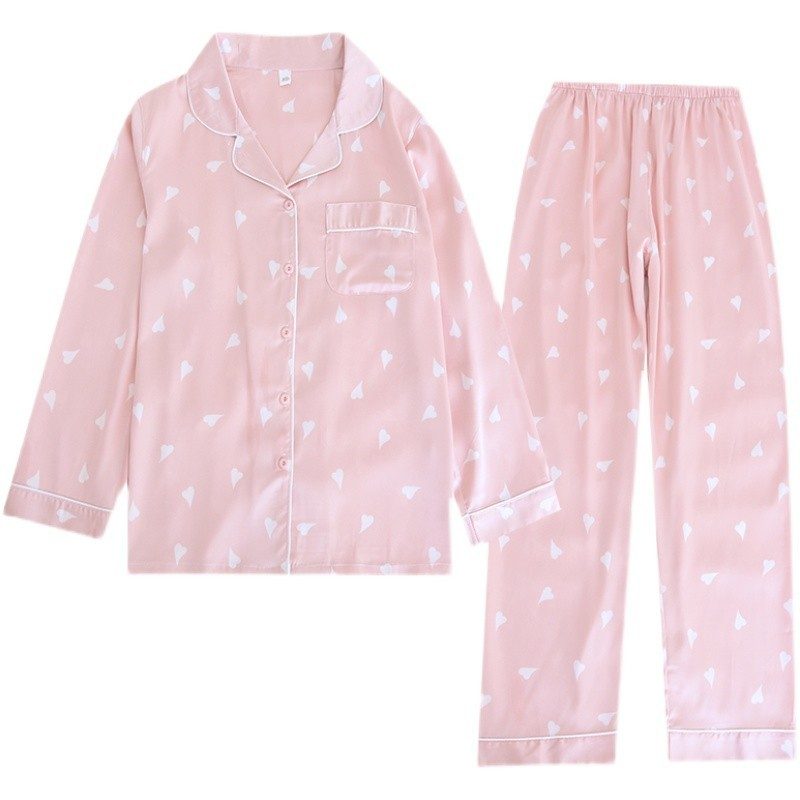 Dame Pyjamas Hjerte Silke Langermet Homewear Tynne Dresser