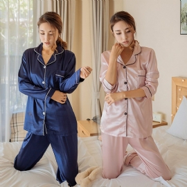 Kvinners Pyjamas Uformelt Jakkeslag Cardigan Loungewear Langermede Dresser