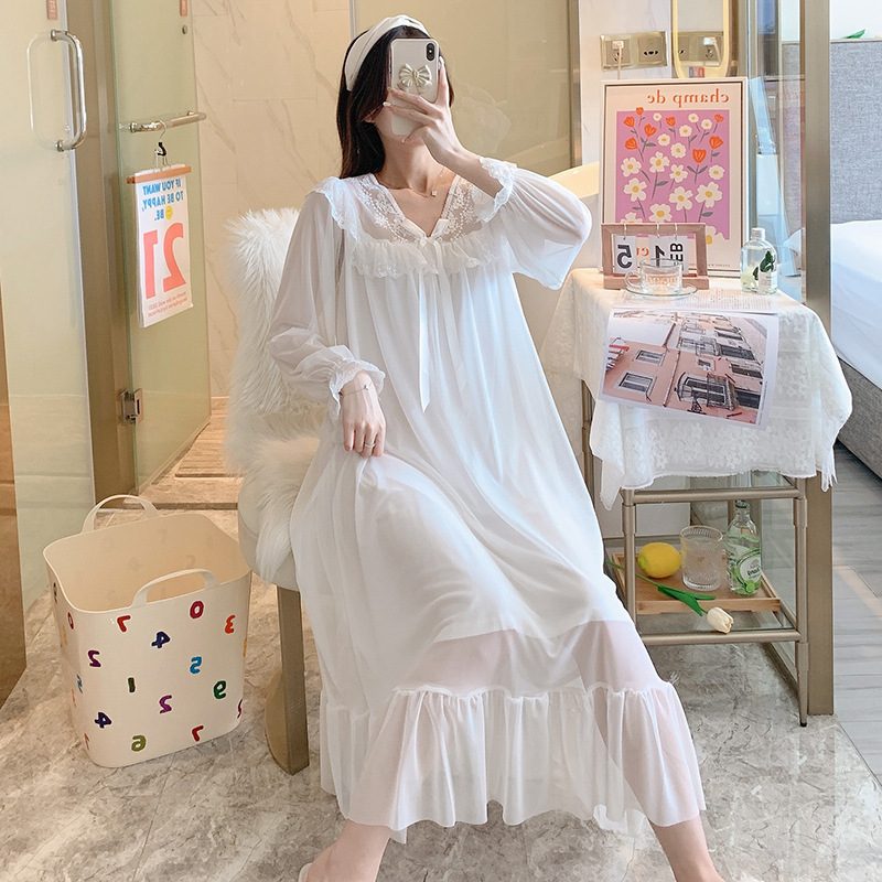 Nattkjole For Kvinner Langermet Mesh Kjole Casual Pyjamas