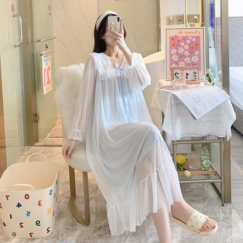 Nattkjole For Kvinner Langermet Mesh Kjole Casual Pyjamas
