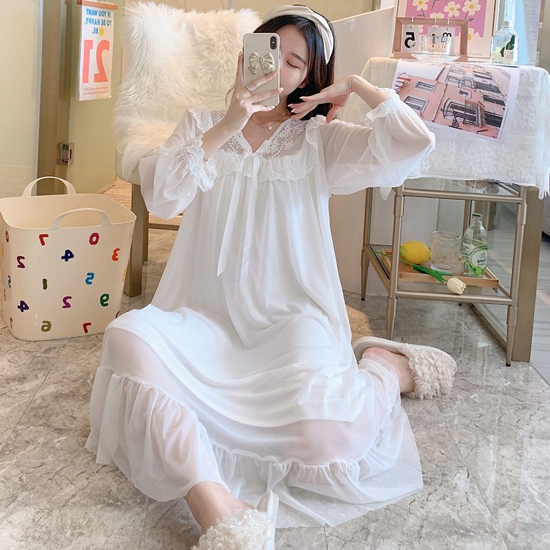 Nattkjole For Kvinner Langermet Mesh Kjole Casual Pyjamas