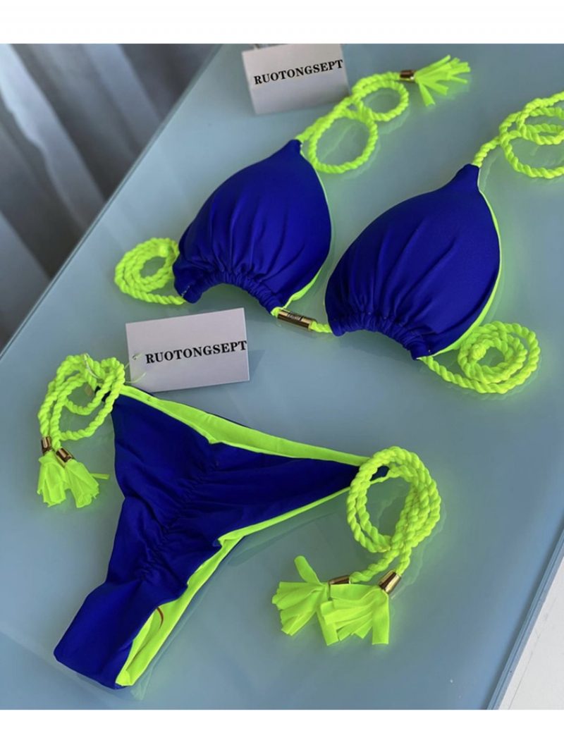 2024 Ny Ryggløs Flettet Tau Bikini Triangel Badedrakt Flerfarget