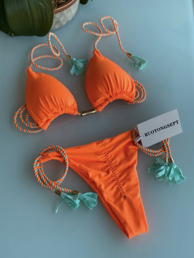 2024 Ny Ryggløs Flettet Tau Bikini Triangel Badedrakt Flerfarget