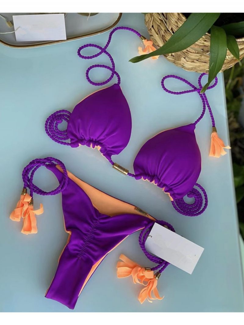 2024 Ny Ryggløs Flettet Tau Bikini Triangel Badedrakt Flerfarget