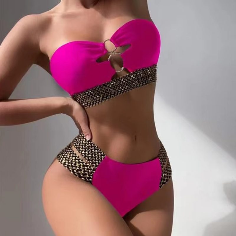 2024 Ny Sexy Ensfarget Høy Midje Delt Bikini Damebadedrakt