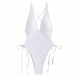 Ren Farge V-hals Bikini I Ett Stykke Sexy Badedrakt Dame 2024 Ny Høy Midje Trekant