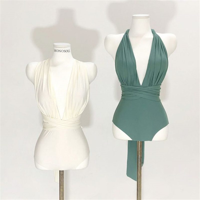 Retro Sexy One-piece Badedrakt Dame Stropp Ryggløs Sløyfe Høy Midje Bikini