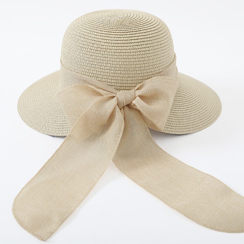 Stråhatt Kvinnelig Sommerbowknot Topphette Oversjøisk Solskjerm Strandhatt Solhatt